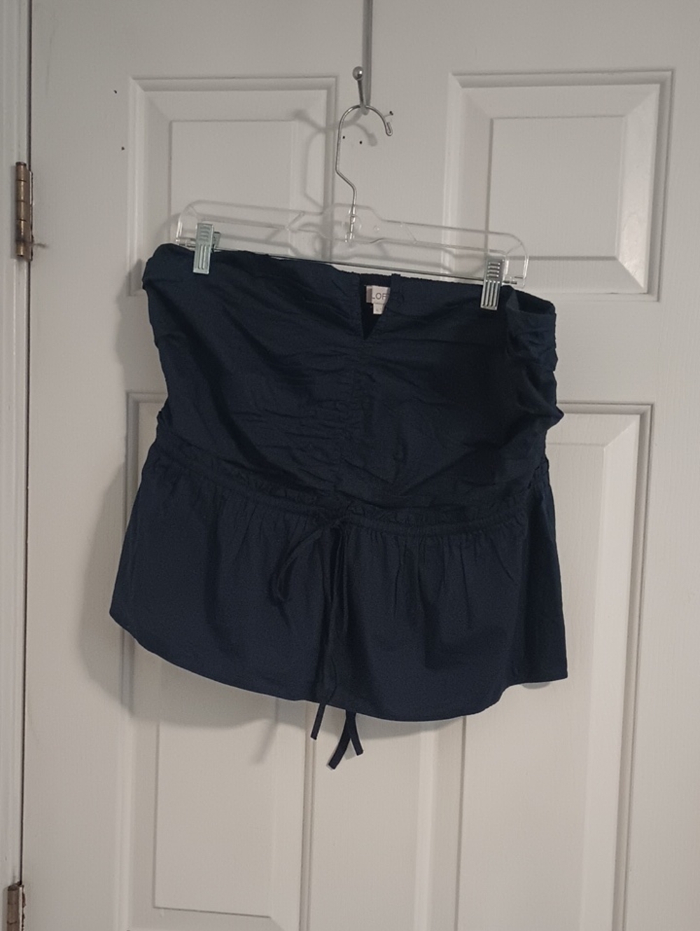 LOFT Navy Strapless Drawstring Crop Top